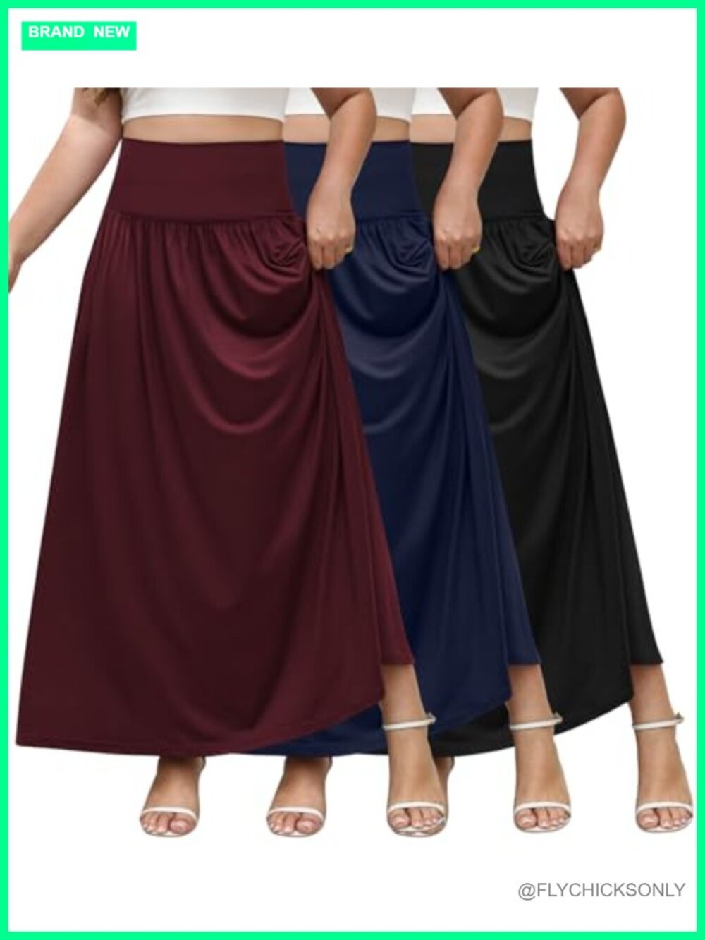 3 Pack Maxi Skirts for Women A Line Pleated High Waist with Pockets